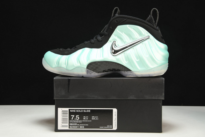 nike air foamposite pro “island green” metallic platinum mens 624041-303