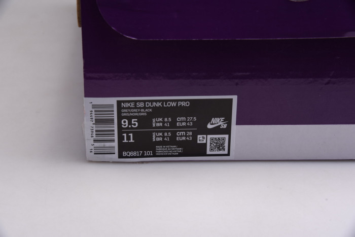 nike sb dunk low pro grey/black bq6817-101