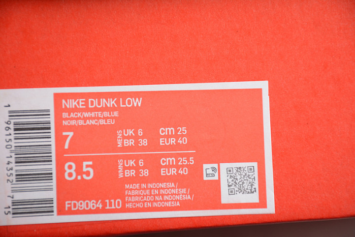 nike dunk low white black blue fd9064-110