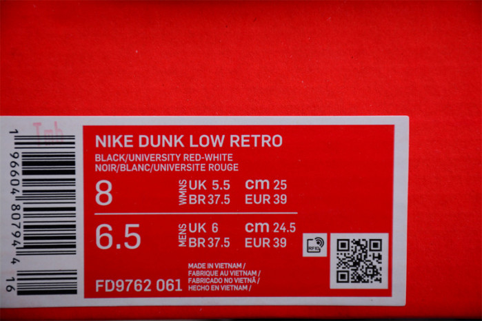 nike dunk low "white/black/red" fd9762-061